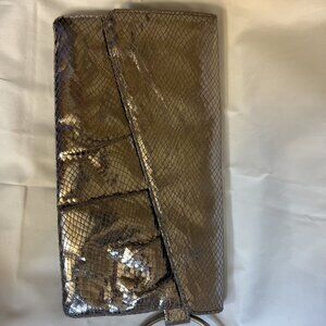 ALDO Y2K Silver Metallic Snake Print Snap Clutch Hand Wallet